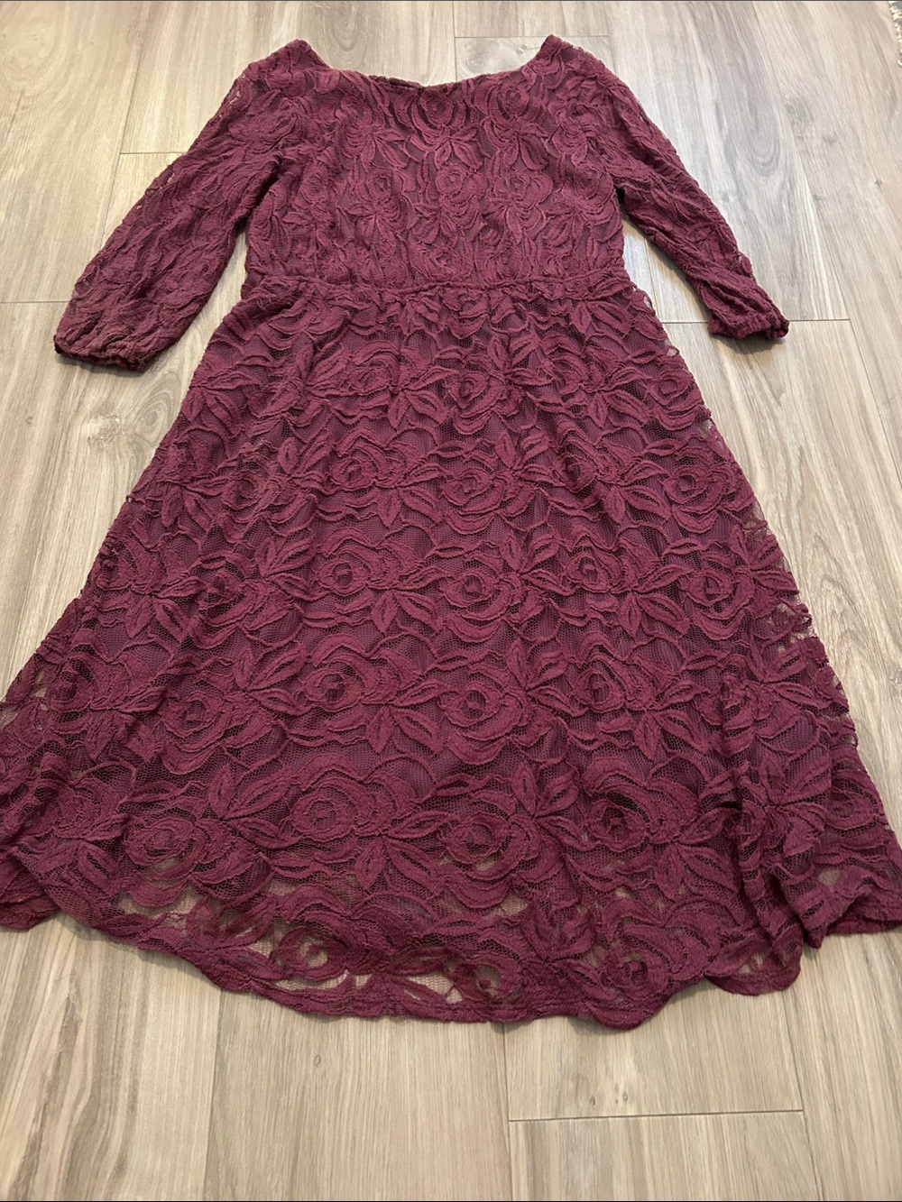 Ing Burgundy Lace Long Sleeve Midi Dress